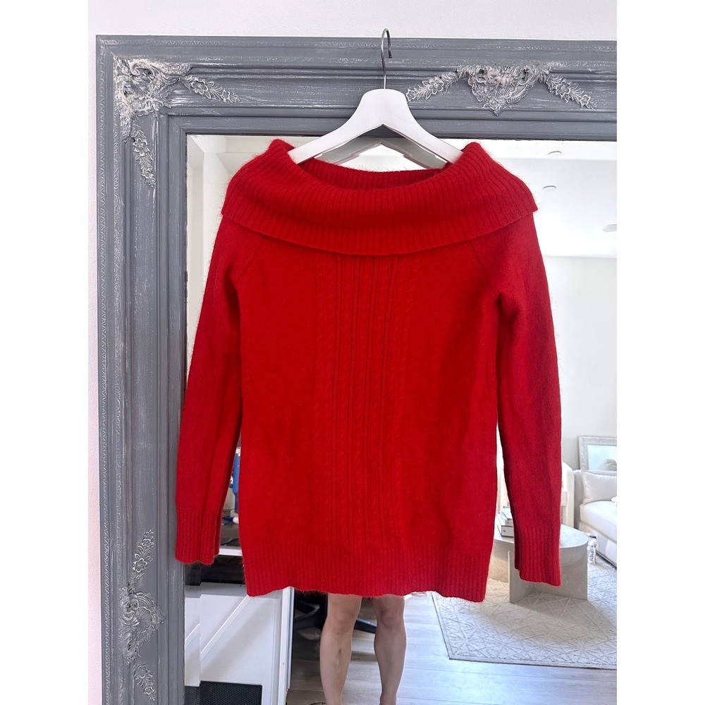 Moda International 90s Angora Rabbit Hair Cowl Neck Off Shoulder Red Sweater M
